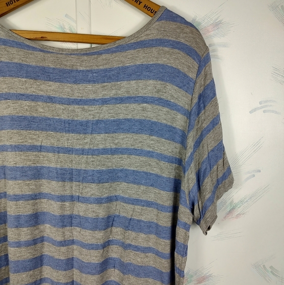 LuLaRoe Gray Blue Striped Short Sleeve Shirt 3X - Picture 5 of 8